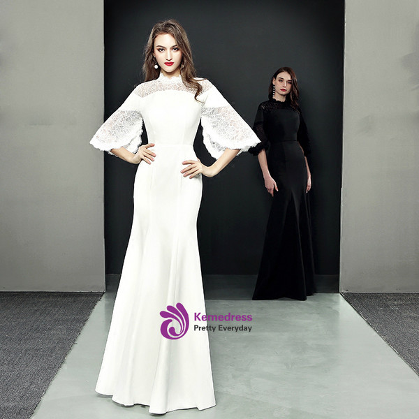 Mermaid Short Sleeve Lace Sheath Floor Length Prom Dress