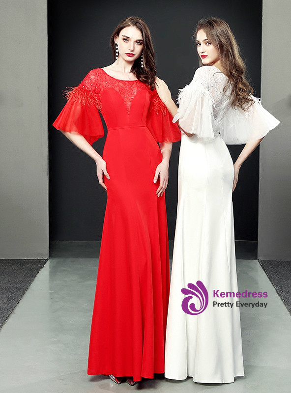 Sexy Mermaid Trumpet Sleeve lace Floor length Prom Dress