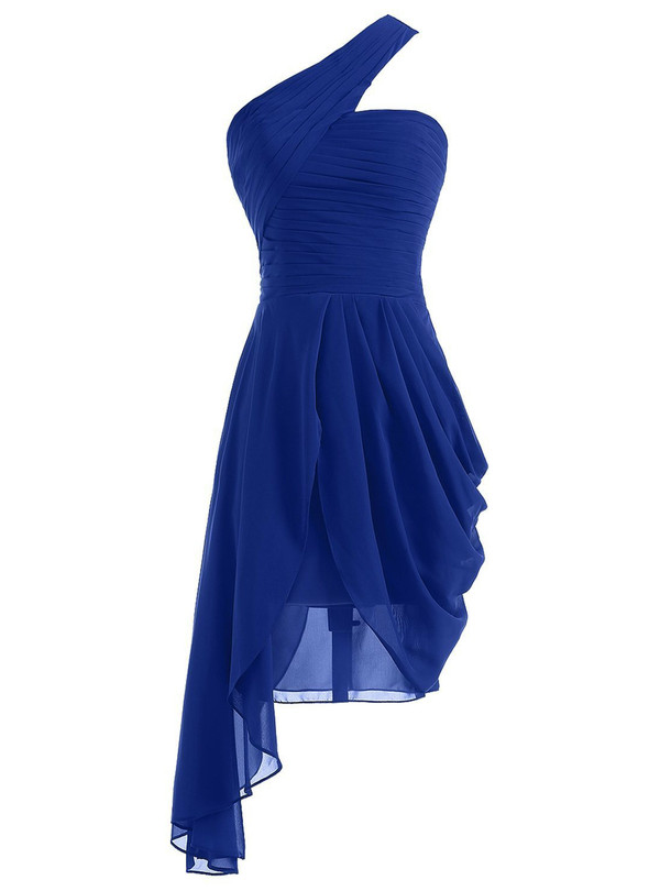 Short One Shoulder Chiffon Pleats Bridesmaid Dress