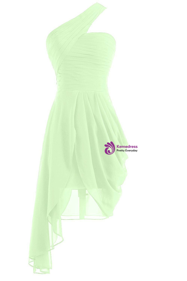 Short One Shoulder Chiffon Pleats Bridesmaid Dress
