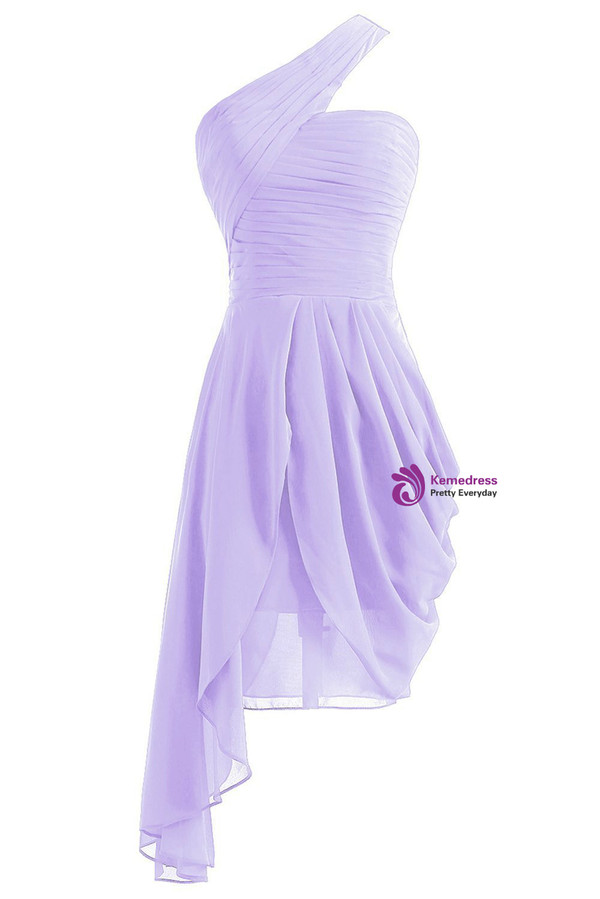 Short One Shoulder Chiffon Pleats Bridesmaid Dress