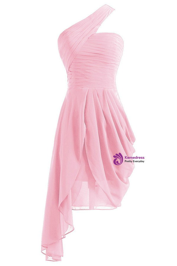 Short One Shoulder Chiffon Pleats Bridesmaid Dress