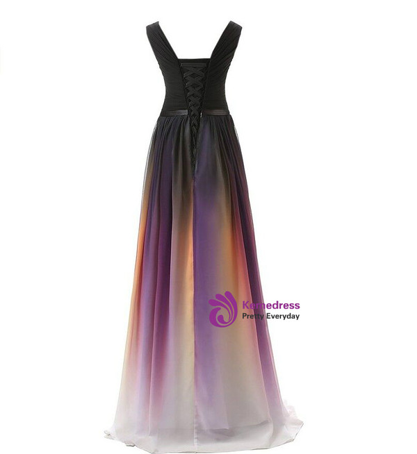 A-Line Long Floor Length Chiffon V-neck Pleats Bridesmaid Dress