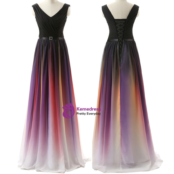 A-Line Long Floor Length Chiffon V-neck Pleats Bridesmaid Dress
