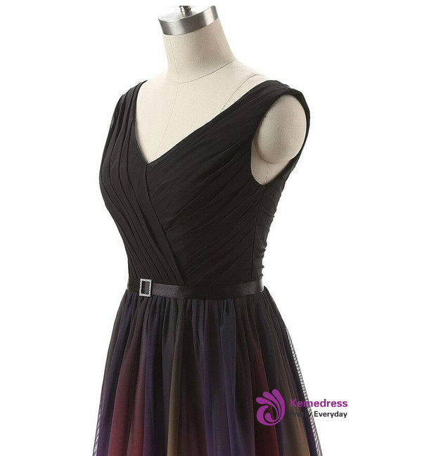 A-Line Long Floor Length Chiffon V-neck Pleats Bridesmaid Dress