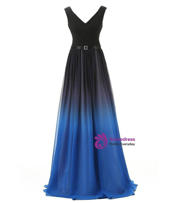 A-Line Long Floor Length Chiffon V-neck Pleats Bridesmaid Dress