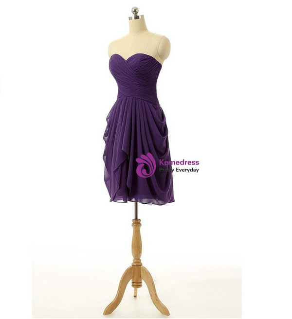 Short  Knee Length Sweetheart Chiffon Pleats Bridesmaid Dress