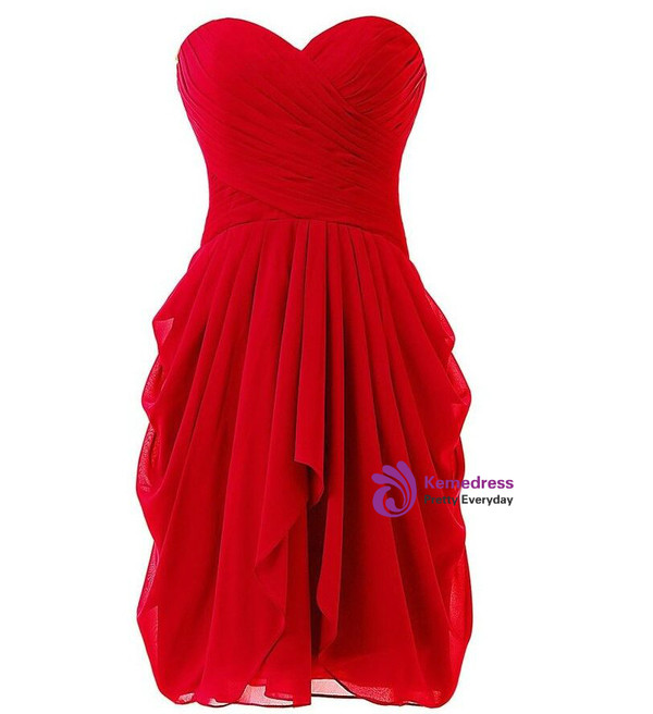 Short  Knee Length Sweetheart Chiffon Pleats Bridesmaid Dress
