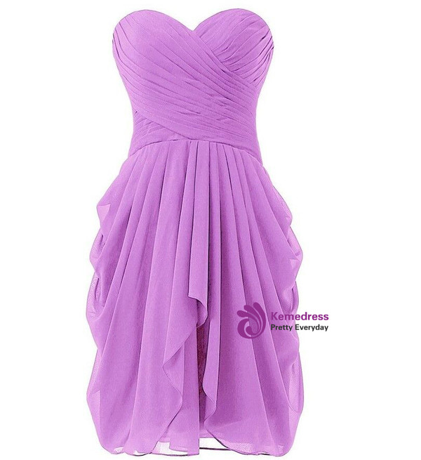 Short  Knee Length Sweetheart Chiffon Pleats Bridesmaid Dress