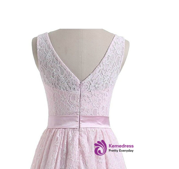 Short Lace Knee Length Sleeveless Bridesmaid Dress With Crystal