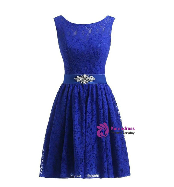 Short Lace Knee Length Sleeveless Bridesmaid Dress With Crystal