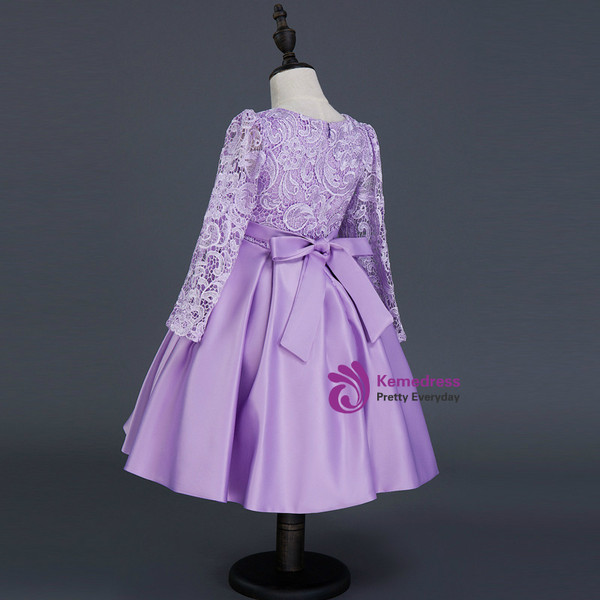 In Stock:Ship in 48 hours Ready To Ship Purple Satin Long Sleeve Girl Dress