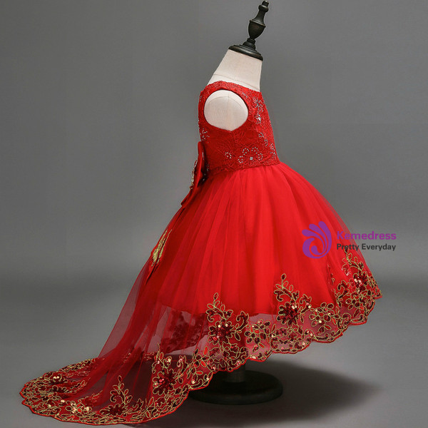 In Stock:Ship in 48 hours Ready To Wear Red Tulle Appliques Girl Dress