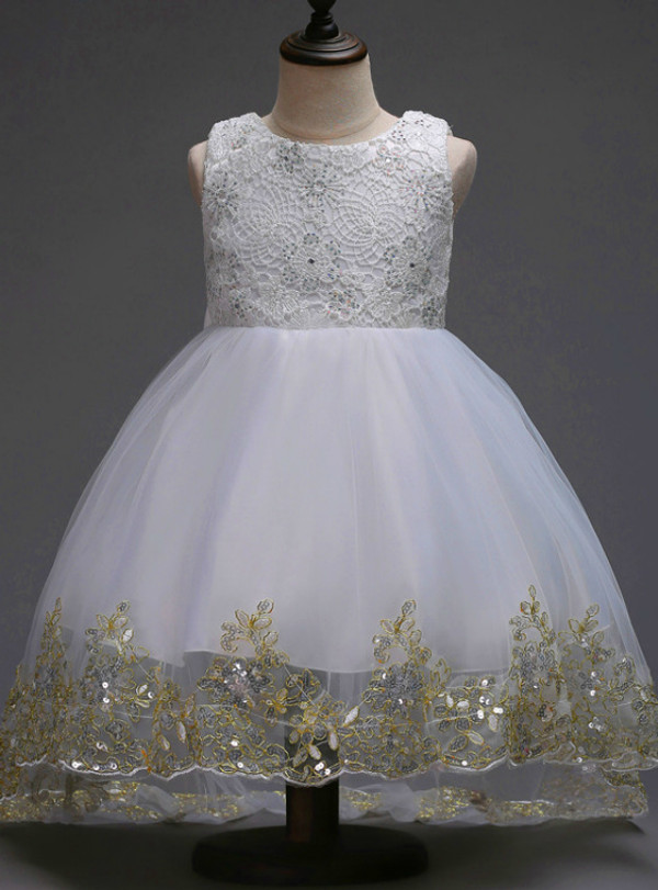 In Stock:Ship in 48 hours Ready To Wear White Tulle Appliques Girl Dress