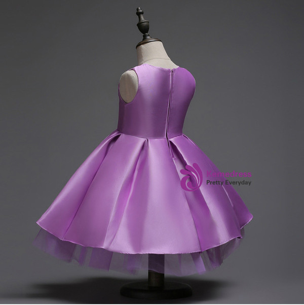 In Stock:Ship in 48 hours Quick Deilvery Purple Satin Flower Girl Dress