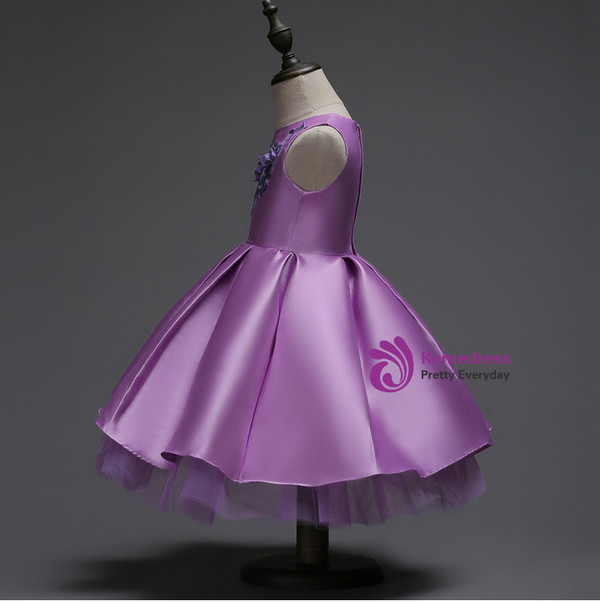 In Stock:Ship in 48 hours Quick Deilvery Purple Satin Flower Girl Dress