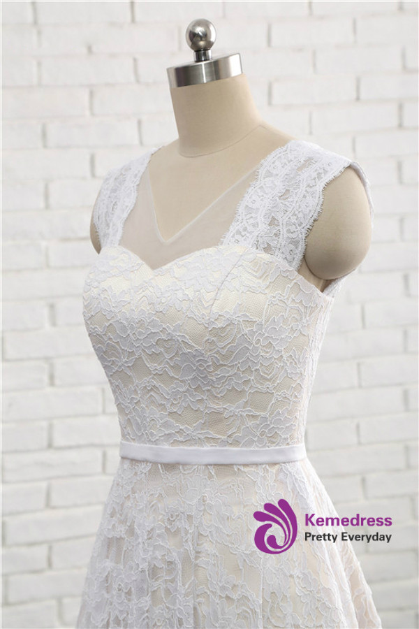 High Low Country Style Lace Short Wedding Dresses For Bride