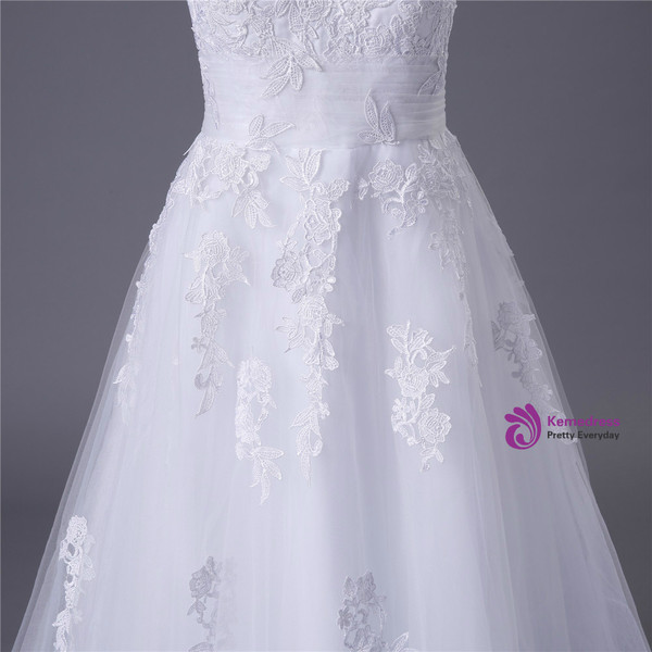 Short A-line Tea Length Tulle Appliques Lace Wedding Dresses