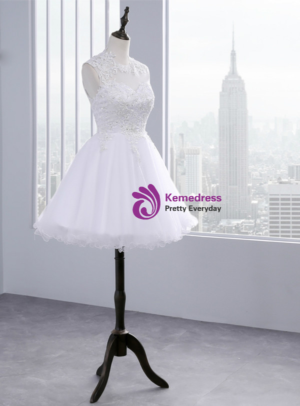 A line Beach Short Tulle Lace Wedding Dresses Backless