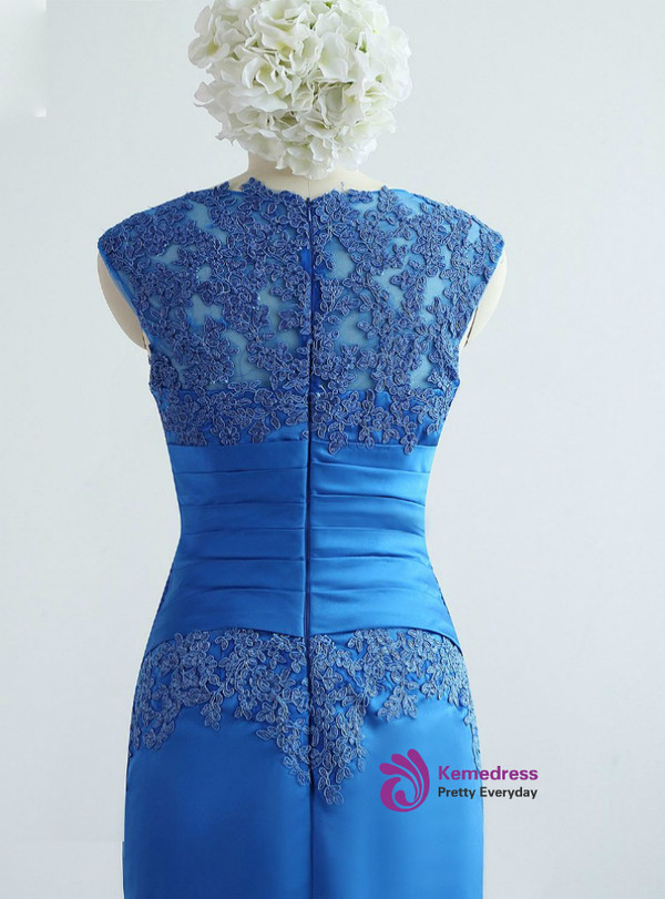 Blue Satin Appliques Lace Beading Knee-Length Mother of the Bride Dresses