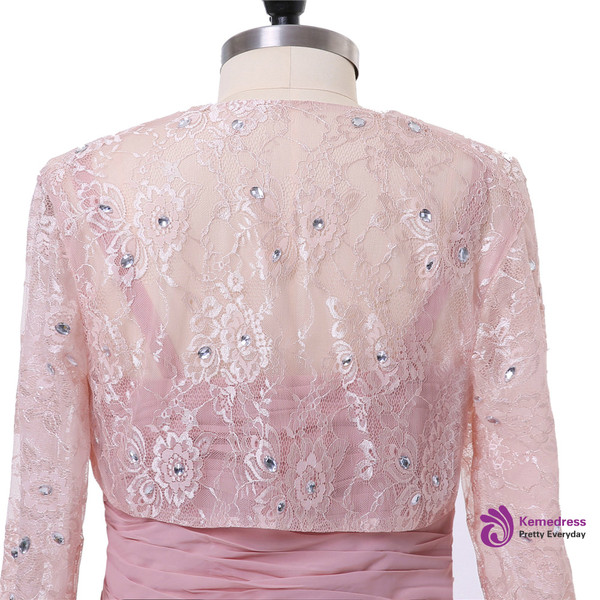 A-line Pink Chiffon Beaded Mother Of The Bride Dresses With Jacket
