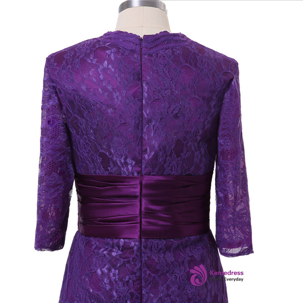 A-line Purple V-neck 3/4 Sleeves Mother Of The Bride Dresses