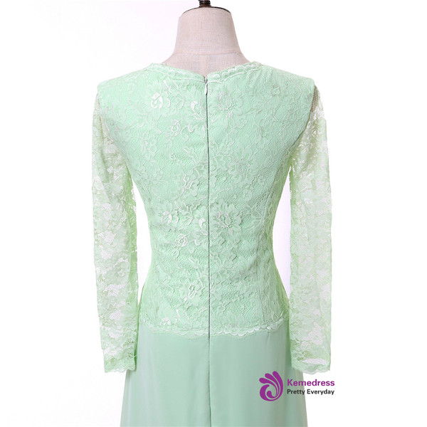 Mint Green A-line Long Sleeves Chiffon Lace Mother Of The Bride Dresses