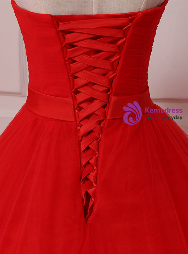 Red Flower Petals Ruched Sweetheart Sleeveless Wedding Dress