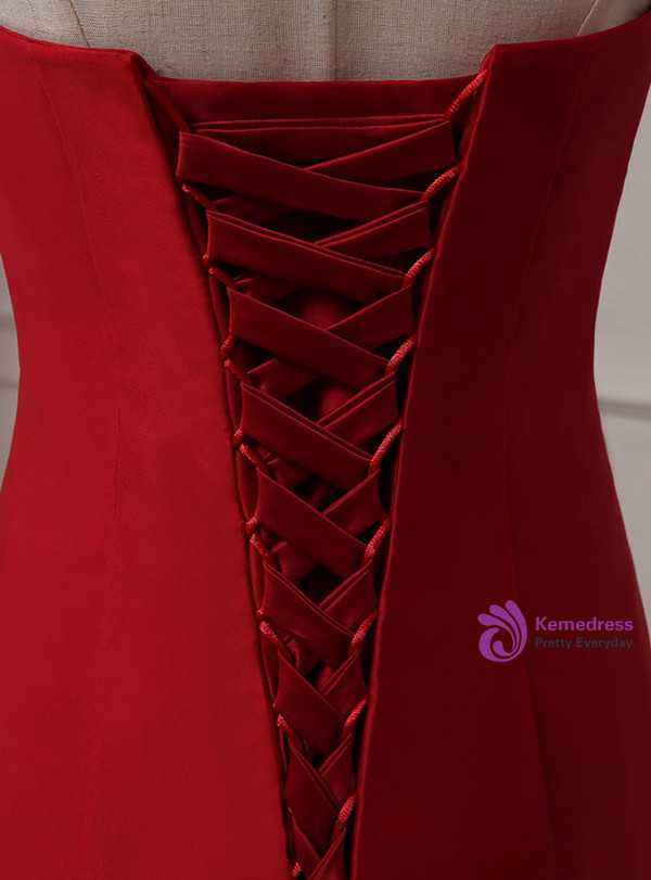 Red Sweetheart Sleeveless Tulle and Satin Bride Wedding Dress