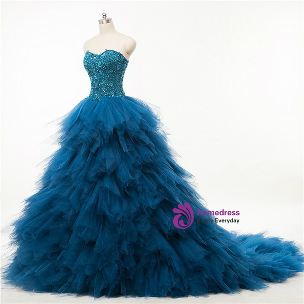 Quinceanera Dress Ball Gown Ruffles Organza Crystals Wedding Dress