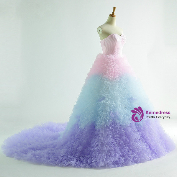 Colorful Tulle Sweetheart Tulle Princess Wedding Dress