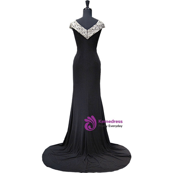 Mermaid Beaded Crystals Floor Length Black Prom Dress