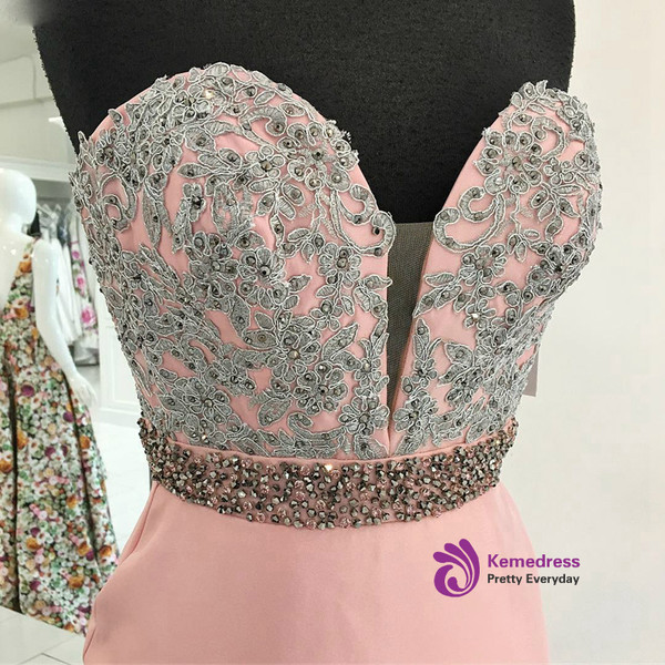 Mermaid Style Sweetheart Beaded Applique Pink Prom Dress