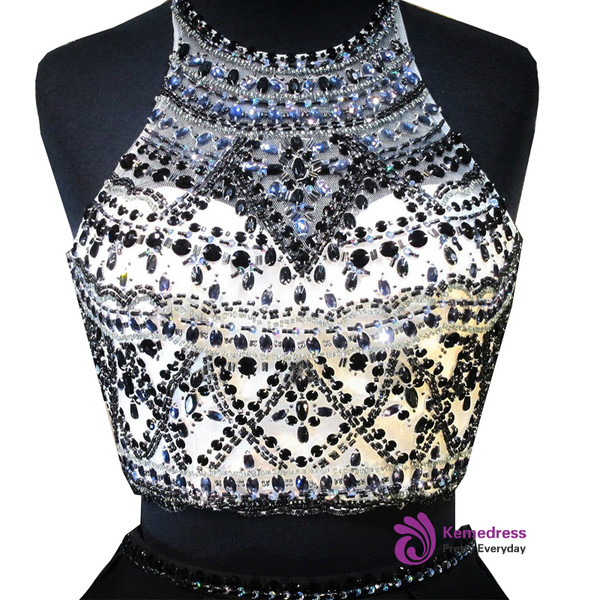 Scoop Neckline Beaded Backless Black Short Homecoming Dress