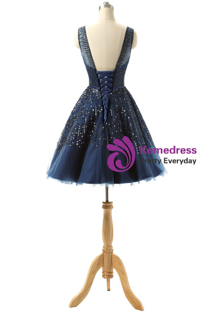 Navy Blue Homecoming Dresses With Beaded Crystal Occasion Dresses