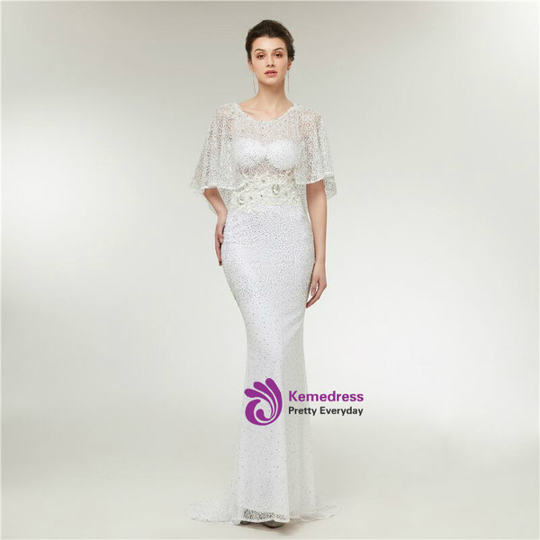 High Quality White Mermaid Beading Lace Appliques Prom Dress