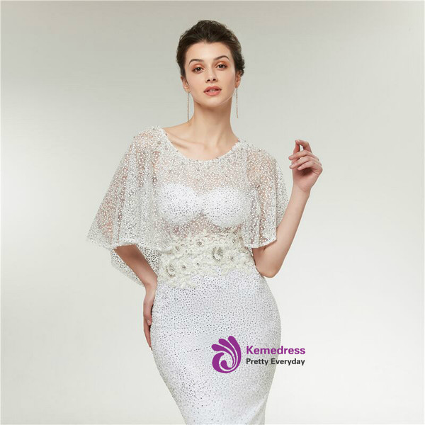 High Quality White Mermaid Beading Lace Appliques Prom Dress