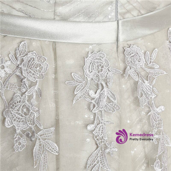 Graceful Gray V-neck Tulle Sequins Bling Bling Appliques Prom Dress