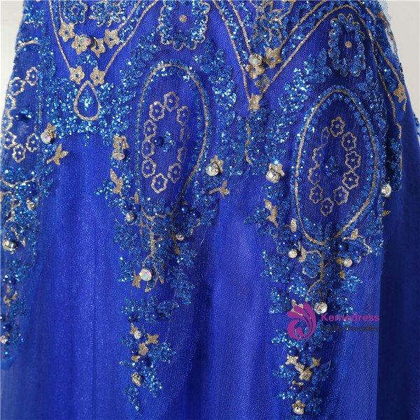 Fashionable Blue Tulle Appliques With Sash Prom Dress