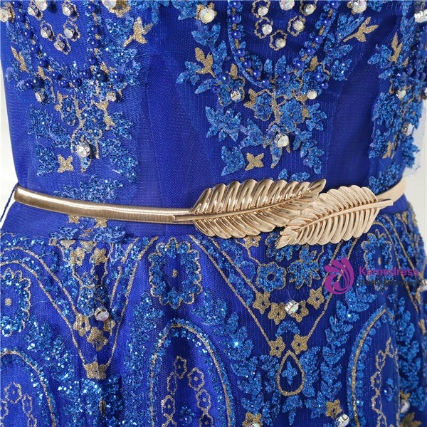 Fashionable Blue Tulle Appliques With Sash Prom Dress
