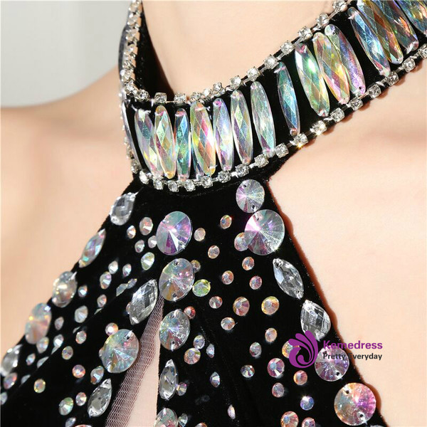 Sexy Red Mermaid Halter Velvet With Crystal Prom Dress