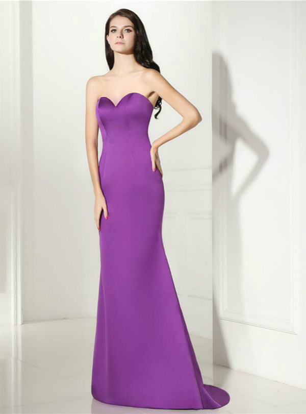 Purple Mermaid Satin Sweetheart Backless Prom Dress