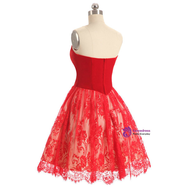 In Stock:Ship in 48 hours Quick Deilvery Red Sweetheart Lace Homecoming Dress