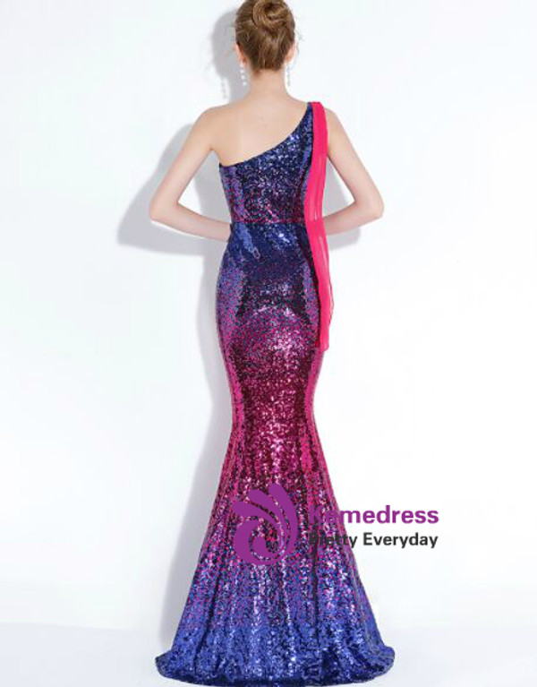 In Stock:Ship in 48 hours Mermaid One Shoulder Sequins Prom Dress