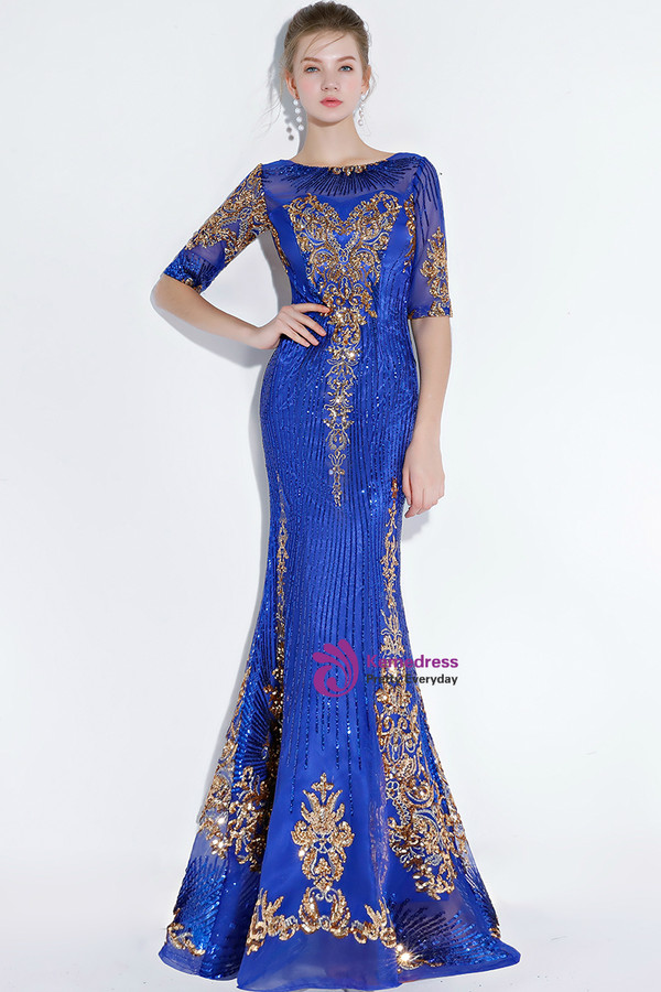 In Stock:Ship in 48 hours Mermaid Blue Sequins Prom Dress