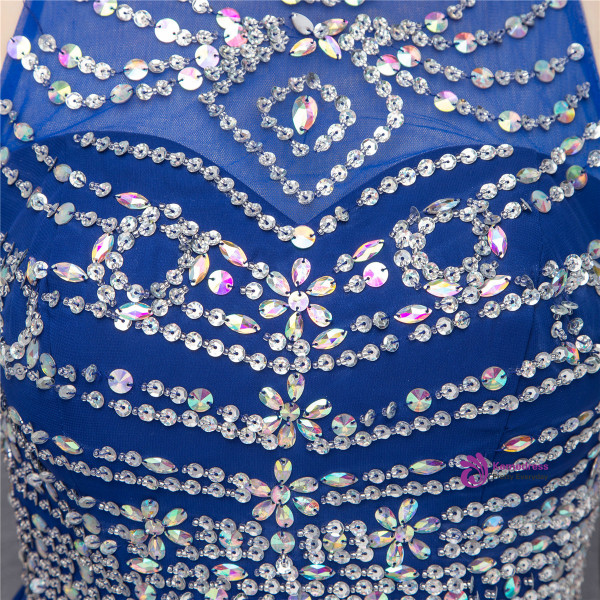 Blue Halter Chiffon With Beading Sequins Homecoming Dress