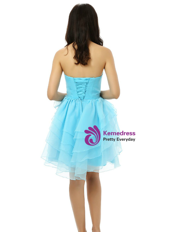 Blue Sweetheart Neck Chiffon Beading Homecoming Dress