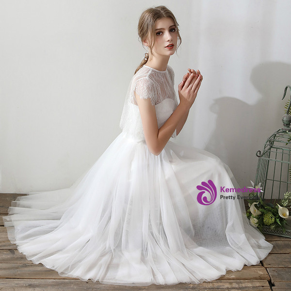 In Stock:Ship in 48 hours White Spaghetti Straps Tulle Wedding Dress