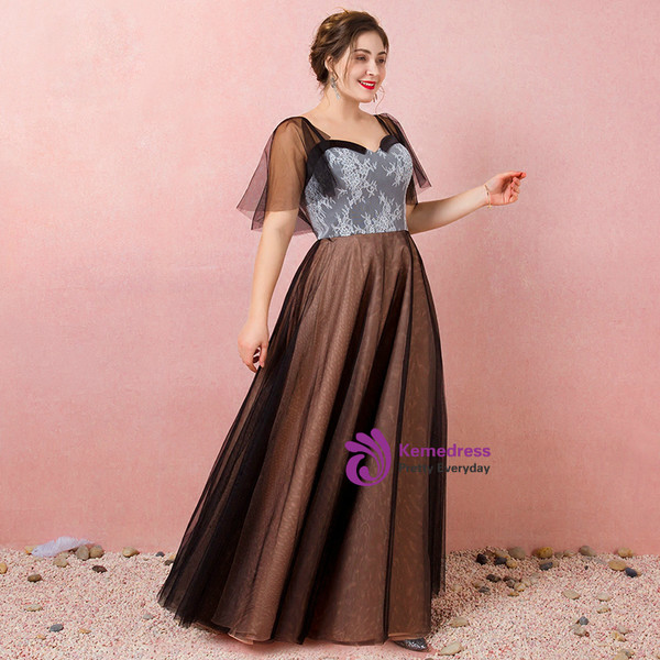 Plus Size Black Tulle Sweetheart Backless Floor Length Prom Dress