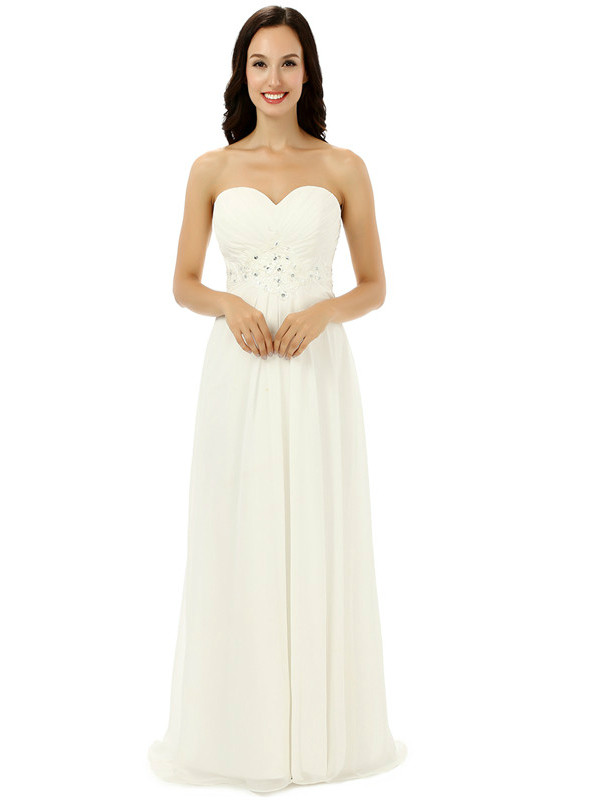 White Chiffon Sweetheart With Pleats Beading Bridesmaid Dress